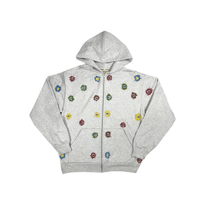 Hand Embroidered Flower Zip-Up